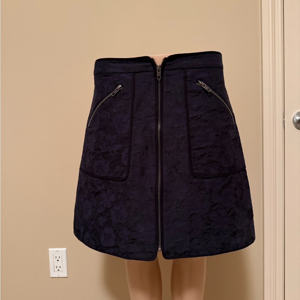 Kenzo Black Blue Dark Floral Jacquard A-Line Skirt